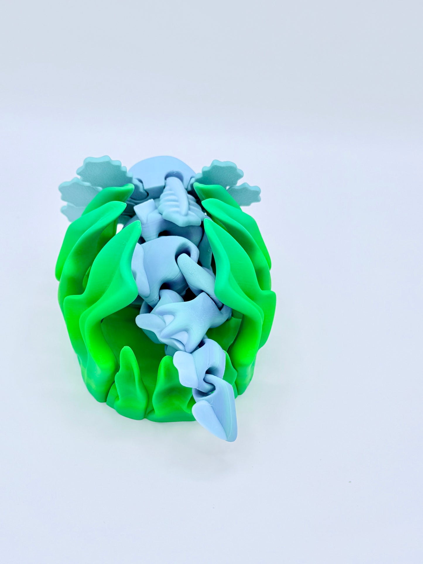 Axolotl with seaweed bed.