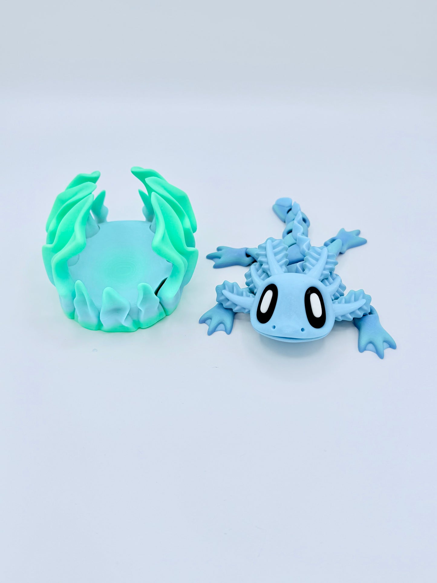 Axolotl with seaweed bed.