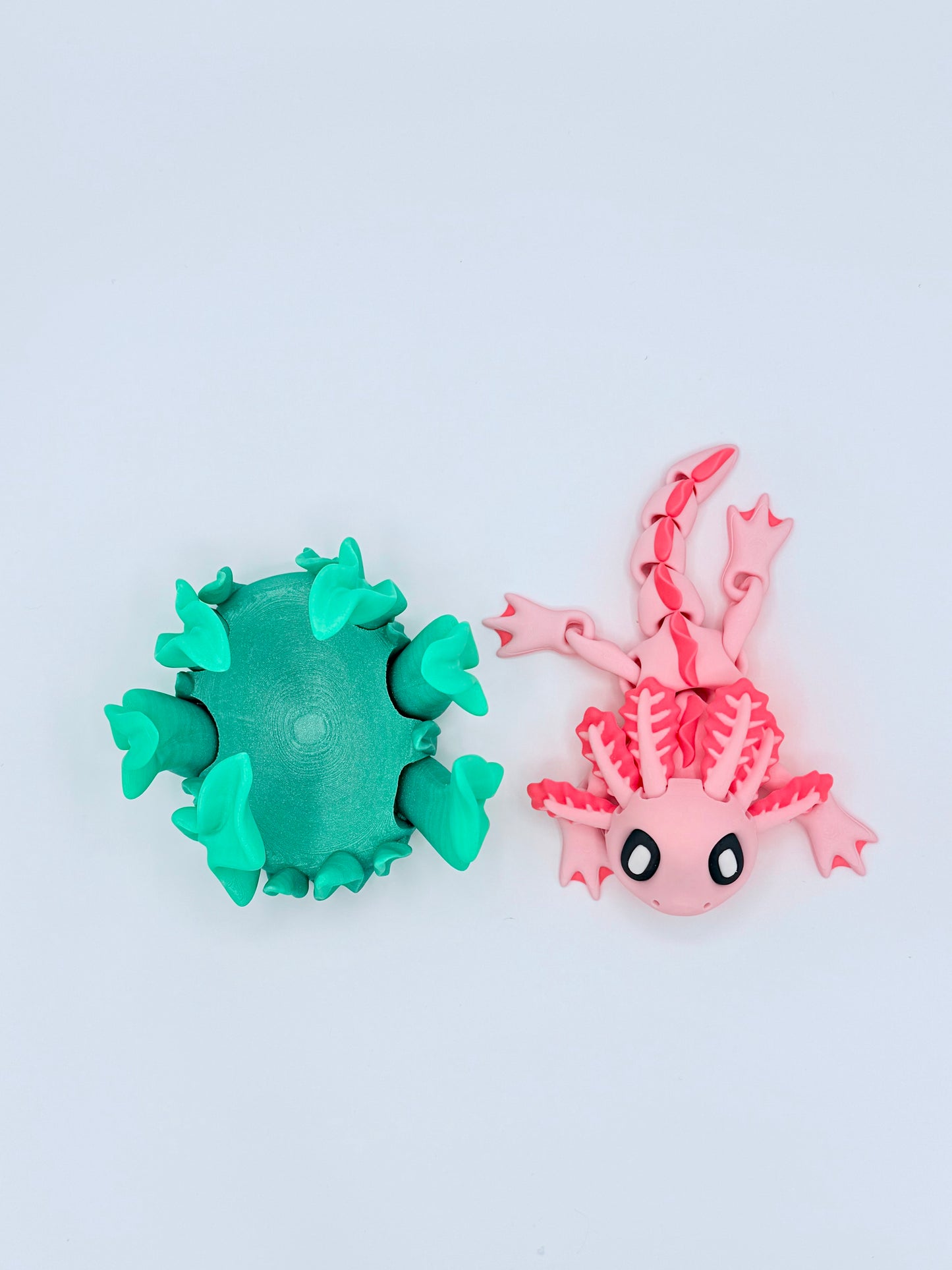 Axolotl with seaweed bed.