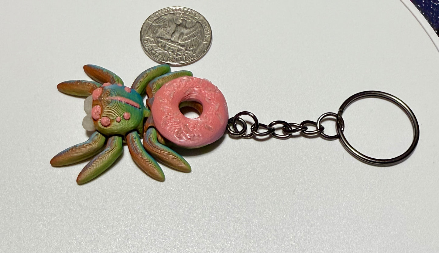 Glow in the dark Flexi donut spider keychain